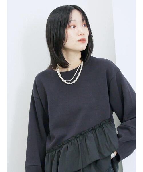 Samansa Mos2 blue(サマンサモスモスブルー)の「ペプラムドッキングプルオーバー(Tシャツ/カットソー・レディース・キナリ/ブラック/ベージュ・F)」の6枚目の写真