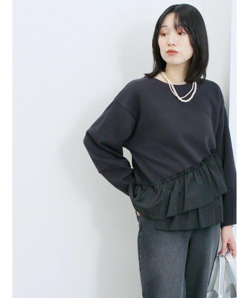 Samansa Mos2 blue(サマンサモスモスブルー)の「ペプラムドッキングプルオーバー(Tシャツ/カットソー・レディース・キナリ/ブラック/ベージュ・F)」の7枚目の写真