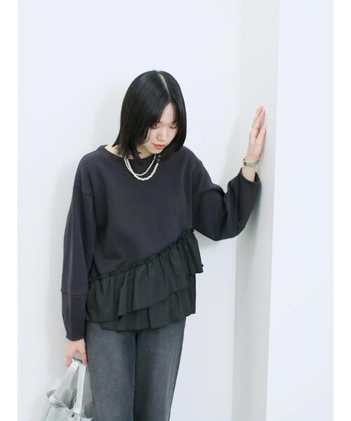 Samansa Mos2 blue(サマンサモスモスブルー)の「ペプラムドッキングプルオーバー(Tシャツ/カットソー・レディース・キナリ/ブラック/ベージュ・F)」の11枚目の写真