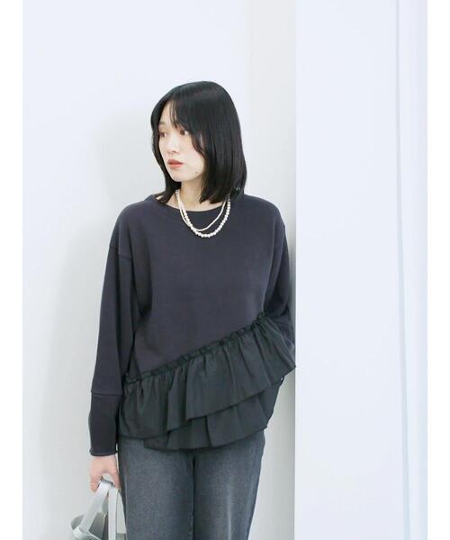Samansa Mos2 blue(サマンサモスモスブルー)の「ペプラムドッキングプルオーバー(Tシャツ/カットソー・レディース・キナリ/ブラック/ベージュ・F)」の12枚目の写真