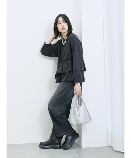 Samansa Mos2 blue(サマンサモスモスブルー)の「ペプラムドッキングプルオーバー(Tシャツ/カットソー・レディース・キナリ/ブラック/ベージュ・F)」の13枚目の写真