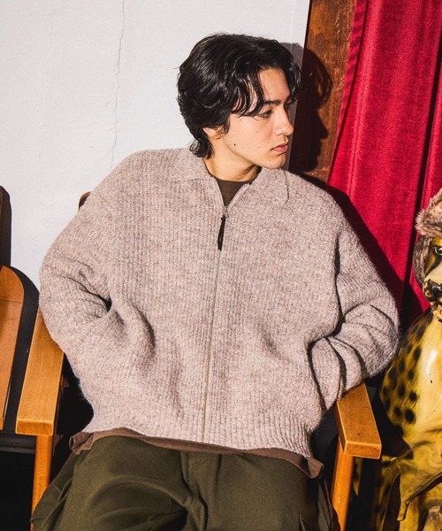 畦編みZIPニットカーディガン（カーディガン/ボレロ）｜niko and