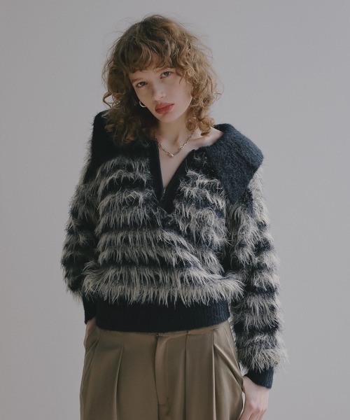 BAYFLOW(ベイフロー)の「【EF(エフ)】ボーダーシャギーニット(WOMEN)(ニット/セーター・レディース・ブラウン/ネイビー・FREE)」の7枚目の写真