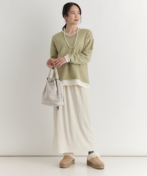 Right-on（ライトオン）の「【HONEYSUCKLE ROSE】ベロア楊柳タイトスカート（楊柳/ベロア/タイトスカート/洗練/シルエット）（スカート・レディース・オフホワイト/カーキブラウン/ブラック・S/M/L）」の15枚目の写真