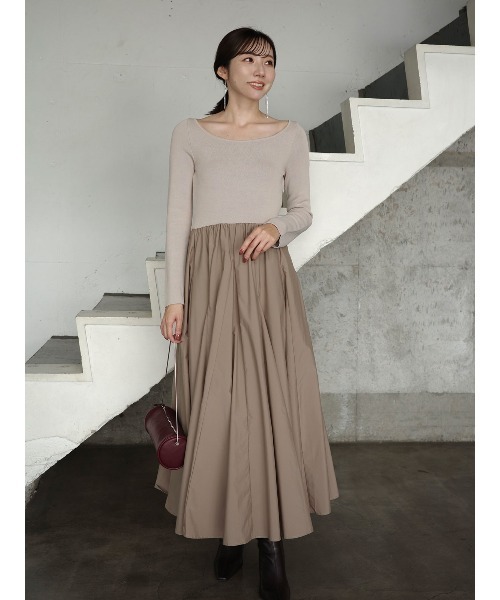 anuans ニットドッキングフレアワンピース ニットドッキングフレアワンピース（ワンピース）｜anuans（ア