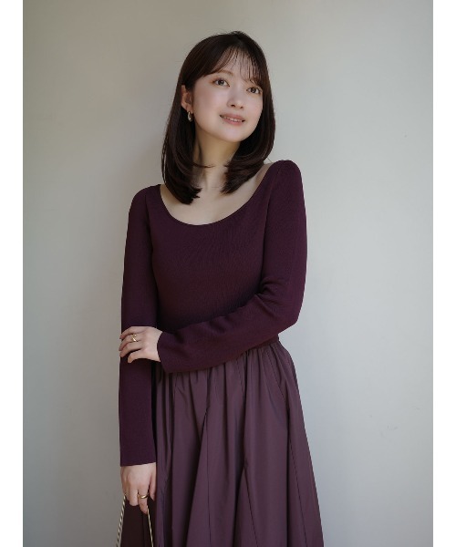 anuans ニットドッキングフレアワンピース ニットドッキングフレアワンピース