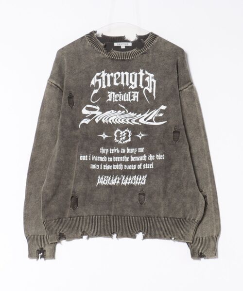 激レア✨20471120トゥオーフォーセブンワンワントゥオー　セーターY2K セール】ヴィンテージライク フェード加工 Y2K ロゴプリント ダメージ