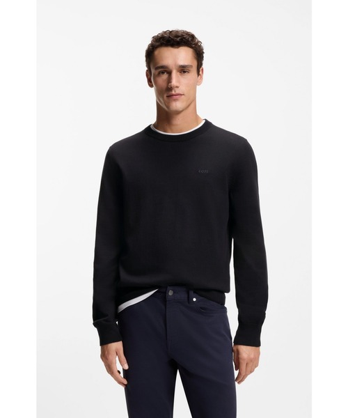 BOSS コットンブレンド セーター カラーブロック＆ロゴ コットンセーター ロゴエンブロイダリー（ニット/セーター）｜BOSS