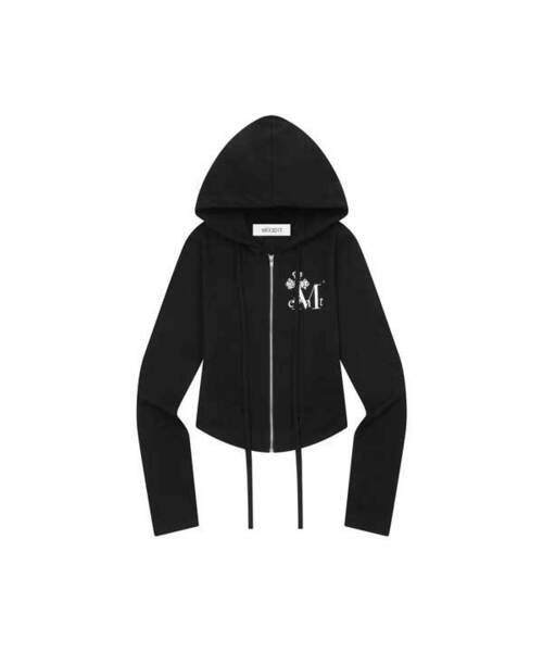 MUCENT(ムセント)の「サハラホピ十字セットアップクロップフードジップアップ(2カラー)(パーカー・レディース・ブラック/グレー系・FREE)」の1枚目の写真