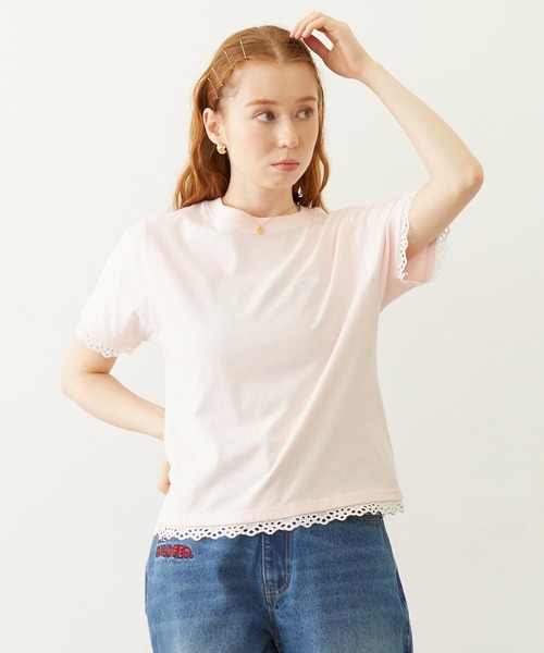 MILKFED.（ミルクフェド）の「LACE S/S TEE（Tシャツ/カットソー・レディース・オフホワイト/ライトピンク/ブラック・ONE SIZE）」の2枚目の写真