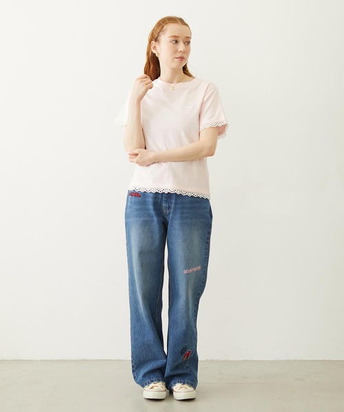 MILKFED.（ミルクフェド）の「LACE S/S TEE（Tシャツ/カットソー・レディース・オフホワイト/ライトピンク/ブラック・ONE SIZE）」の6枚目の写真