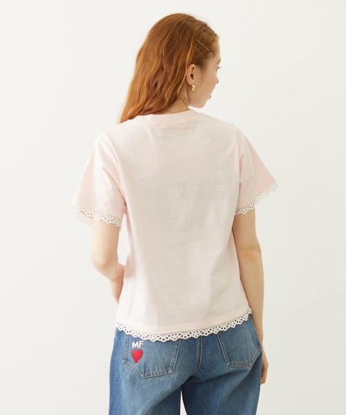 MILKFED.（ミルクフェド）の「LACE S/S TEE（Tシャツ/カットソー・レディース・オフホワイト/ライトピンク/ブラック・ONE SIZE）」の5枚目の写真