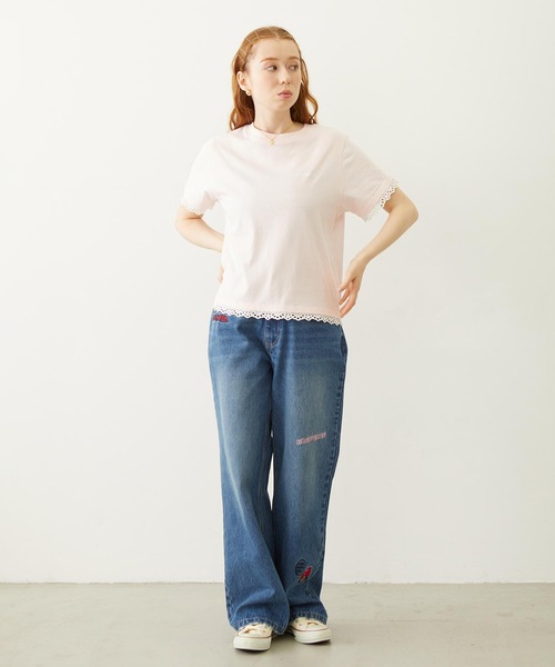 MILKFED.（ミルクフェド）の「LACE S/S TEE（Tシャツ/カットソー・レディース・オフホワイト/ライトピンク/ブラック・ONE SIZE）」の7枚目の写真