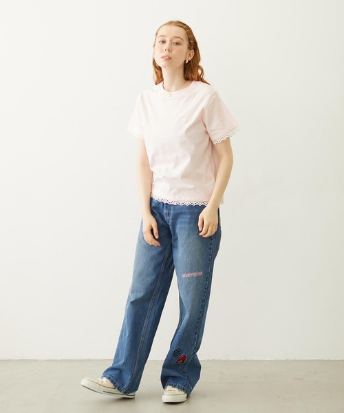 MILKFED.（ミルクフェド）の「LACE S/S TEE（Tシャツ/カットソー・レディース・オフホワイト/ライトピンク/ブラック・ONE SIZE）」の8枚目の写真