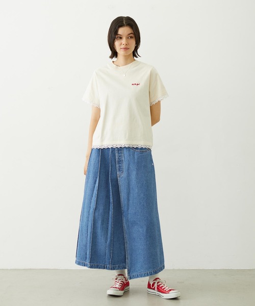 MILKFED.（ミルクフェド）の「LACE S/S TEE（Tシャツ/カットソー・レディース・オフホワイト/ライトピンク/ブラック・ONE SIZE）」の11枚目の写真