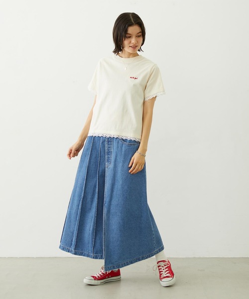 MILKFED.（ミルクフェド）の「LACE S/S TEE（Tシャツ/カットソー・レディース・オフホワイト/ライトピンク/ブラック・ONE SIZE）」の12枚目の写真