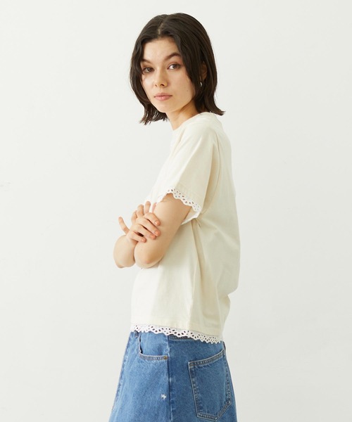 MILKFED.（ミルクフェド）の「LACE S/S TEE（Tシャツ/カットソー・レディース・オフホワイト/ライトピンク/ブラック・ONE SIZE）」の9枚目の写真