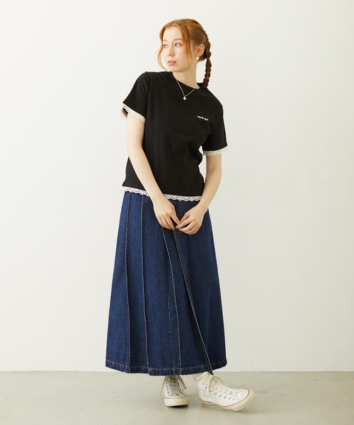 MILKFED.（ミルクフェド）の「LACE S/S TEE（Tシャツ/カットソー・レディース・オフホワイト/ライトピンク/ブラック・ONE SIZE）」の20枚目の写真