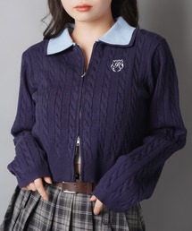 SPINNS | 襟付き長袖ダブルジップカーディガン/エンブレム刺繍(カーディガン/ボレロ)