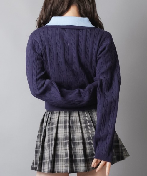 SPINNS（スピンズ）の「襟付き長袖ダブルジップカーディガン/エンブレム刺繍（カーディガン/ボレロ・レディース・アイボリー/ボルドー/ネイビー・ONESIZE）」の9枚目の写真