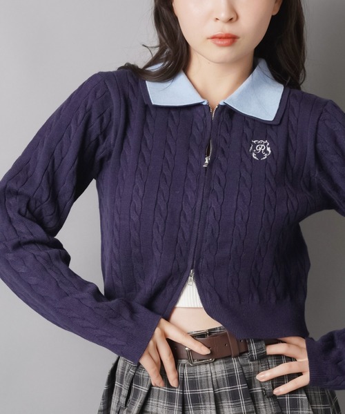 SPINNS（スピンズ）の「襟付き長袖ダブルジップカーディガン/エンブレム刺繍（カーディガン/ボレロ・レディース・アイボリー/ボルドー/ネイビー・ONESIZE）」の7枚目の写真