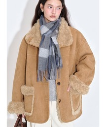 Fano Studios(ファノ ストゥディオズ)のスタンドカラー フェイクファーラペル ムートンジャケット FQ25W136【Fano Studios】【2025AW】(ムートンコート)