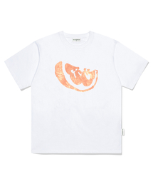 オレンジ ESCF FRUIT STAMPプリントオーバーサイズ半袖Tシャツ ホワイト