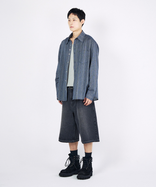 SLOWACID（スローアシッド）の「ストライプボタンシャツ [ネイビー]（シャツ/ブラウス・レディース・その他・LARGE/SMALL/MEDIUM）」の3枚目の写真