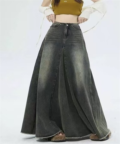 FREE STYLISTS(フリー スタイリスト)の「切り替えロングデニムスカート(デニムスカート・レディース・ブラック/インディゴブルー・XS/M/L/XL/2XL/3XL/S)」の3枚目の写真