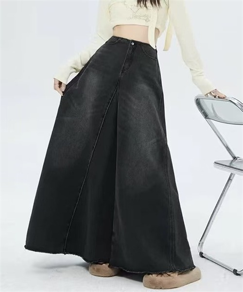 FREE STYLISTS(フリー スタイリスト)の「切り替えロングデニムスカート(デニムスカート・レディース・ブラック/インディゴブルー・XS/M/L/XL/2XL/3XL/S)」の1枚目の写真