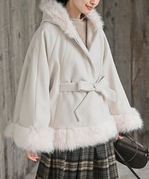 フード付きフェイクファーコート
