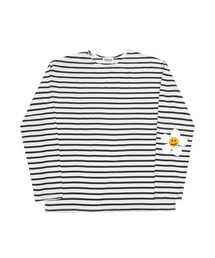 GRAVER（グレーバー）の「[UNISEX] ELBOW FLOWER DOT STRIPE LONG SLEEVE T-SHIRT_BLACK（Tシャツ/カットソー）」