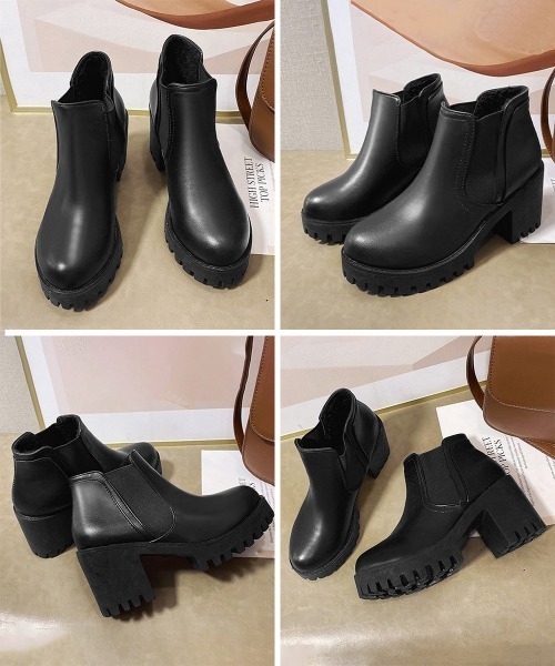 セール】サイドゴアブーツチャンキーヒールブーティ（ブーツ