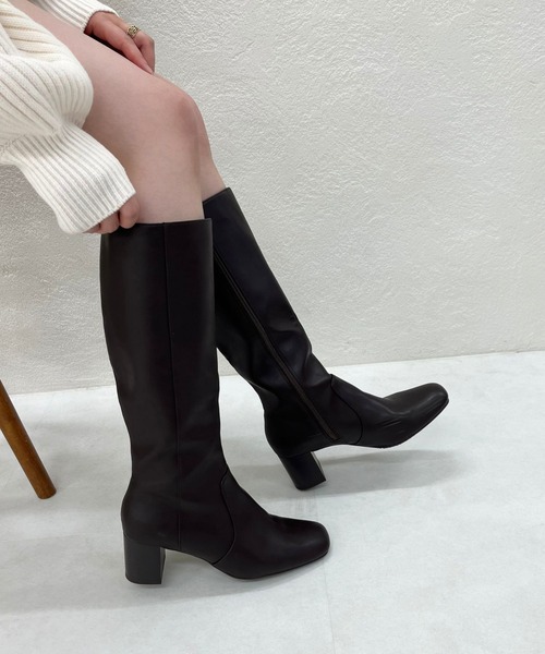 ORiental TRaffic（オリエンタルトラフィック）の「【 美脚 】 スクエアトゥ チャンキー ヒール ロングブーツ /51501 太め（ブーツ・レディース・ブラック/ブラウン・S/M/L/LL/SS/3L）」の5枚目の写真