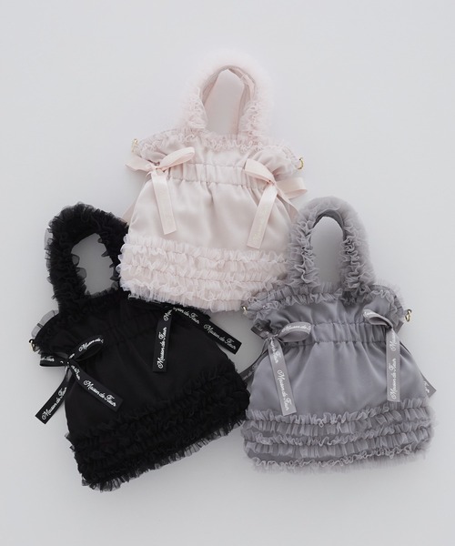 Maison de FLEUR（メゾンドフルール）の「チュールフリルダブルリボン2Wayトート（トートバッグ・レディース・ブラック/グレー/ピンク・FREE）」の4枚目の写真