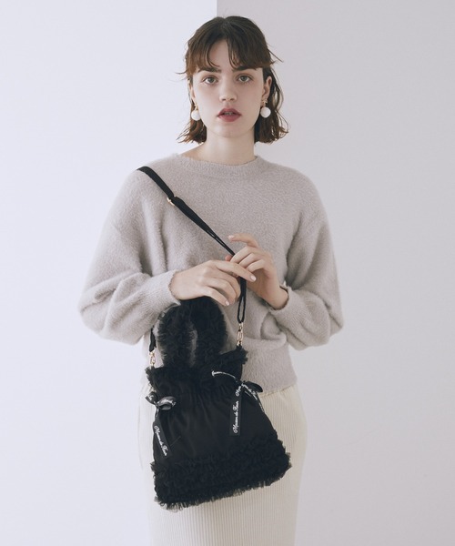 Maison de FLEUR（メゾンドフルール）の「チュールフリルダブルリボン2Wayトート（トートバッグ・レディース・ブラック/グレー/ピンク・FREE）」の5枚目の写真