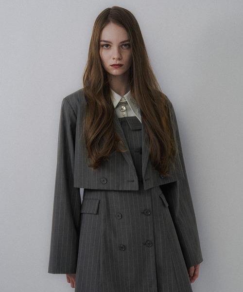 web限定品✨️未使用級✨️HARE 2Pショートジャケット セット ベスト 異素材 セール】2Pメランジショートジャケット＊スカパン(HARE)（セットアップ