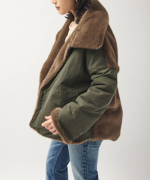 collection PRIVEE?(コレクションプリヴェ)の「【COLLECTION PRIVEE?】 WOMAN ECO-FUR JACKET:ジャケット(その他アウター・レディース・カーキ・42)」の4枚目の写真