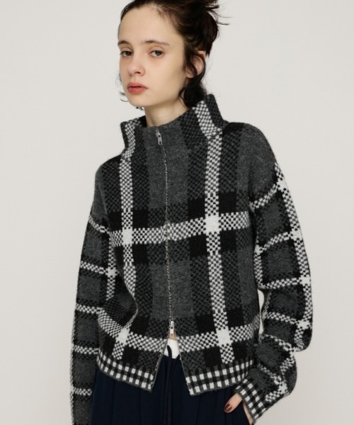 セール】JQ KNIT FRONT ZIP C/D ジャガードニット フロントジップ