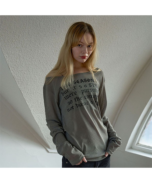 5OML(オーオーエムエル)の「シースルーレタリングルーズフィットロングスリーブカーキ(Tシャツ/カットソー・レディース・カーキ・FREE)」の1枚目の写真