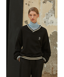 V-NECK OVER FIT SWEATSHIRT_BLACK
