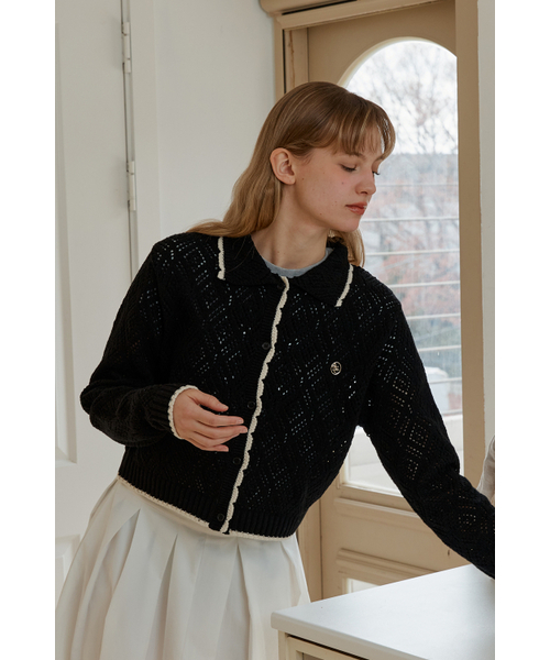 セール】SCASI COLLAR CARDIGAN_BLACK（カーディガン/ボレロ