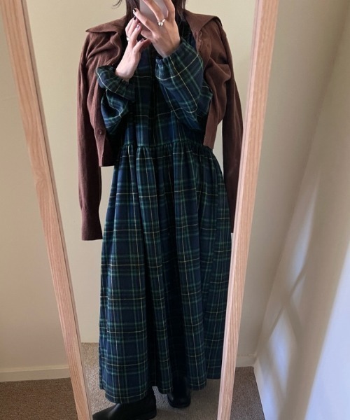 セール】チェック柄ロングワンピース（ワンピース）｜Diosfront