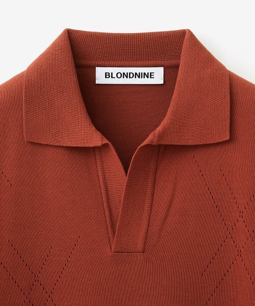BLOND9(ブロンドナイン)の「コットンハッシュオープンカラ半袖ニット_レッドブリック(ポロシャツ・メンズ・レンガ・X-SMALL/LARGE)」の3枚目の写真