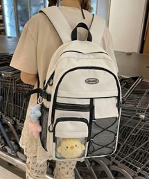 【A4サイズ対応】大容量 メッシュポケット ナイロン バックパック　通学 通勤 デイリー　ユニセックス