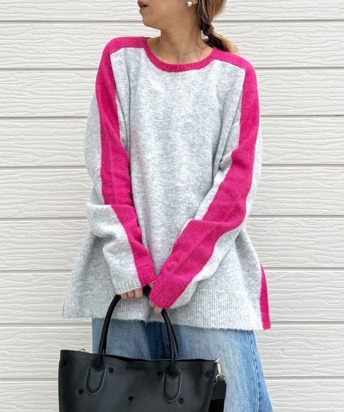 Q（キュー）の「やわもちラインニット（ニット/セーター・レディース・ライトグレー/ライトブルー/アイボリー・MEDIUM）」の2枚目の写真