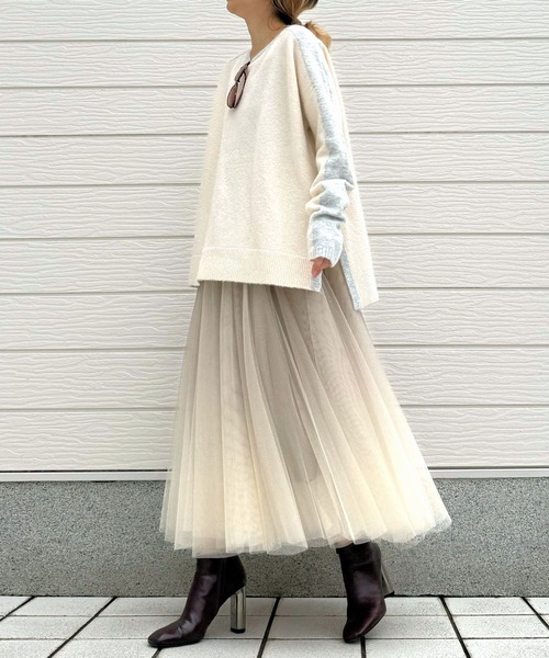 Q（キュー）の「やわもちラインニット（ニット/セーター・レディース・ライトグレー/ライトブルー/アイボリー・MEDIUM）」の5枚目の写真