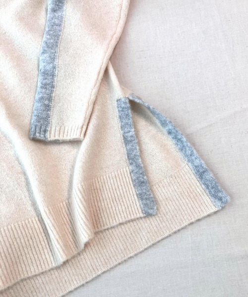 Q（キュー）の「やわもちラインニット（ニット/セーター・レディース・ライトグレー/ライトブルー/アイボリー・MEDIUM）」の6枚目の写真