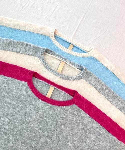 Q（キュー）の「やわもちラインニット（ニット/セーター・レディース・ライトグレー/ライトブルー/アイボリー・MEDIUM）」の9枚目の写真