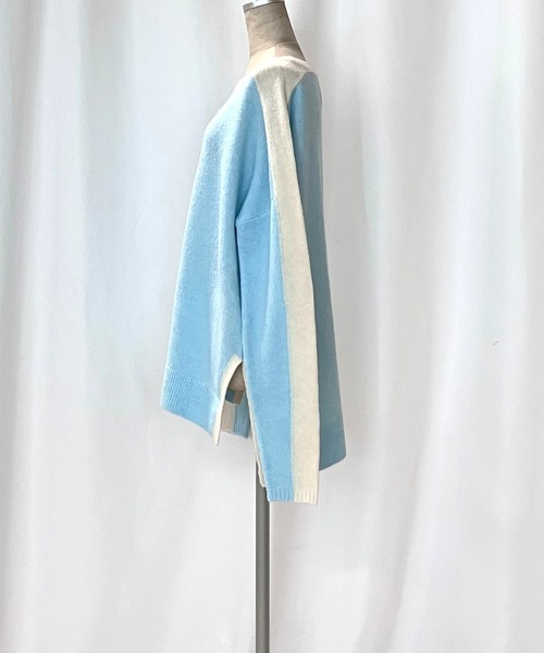 Q（キュー）の「やわもちラインニット（ニット/セーター・レディース・ライトグレー/ライトブルー/アイボリー・MEDIUM）」の11枚目の写真